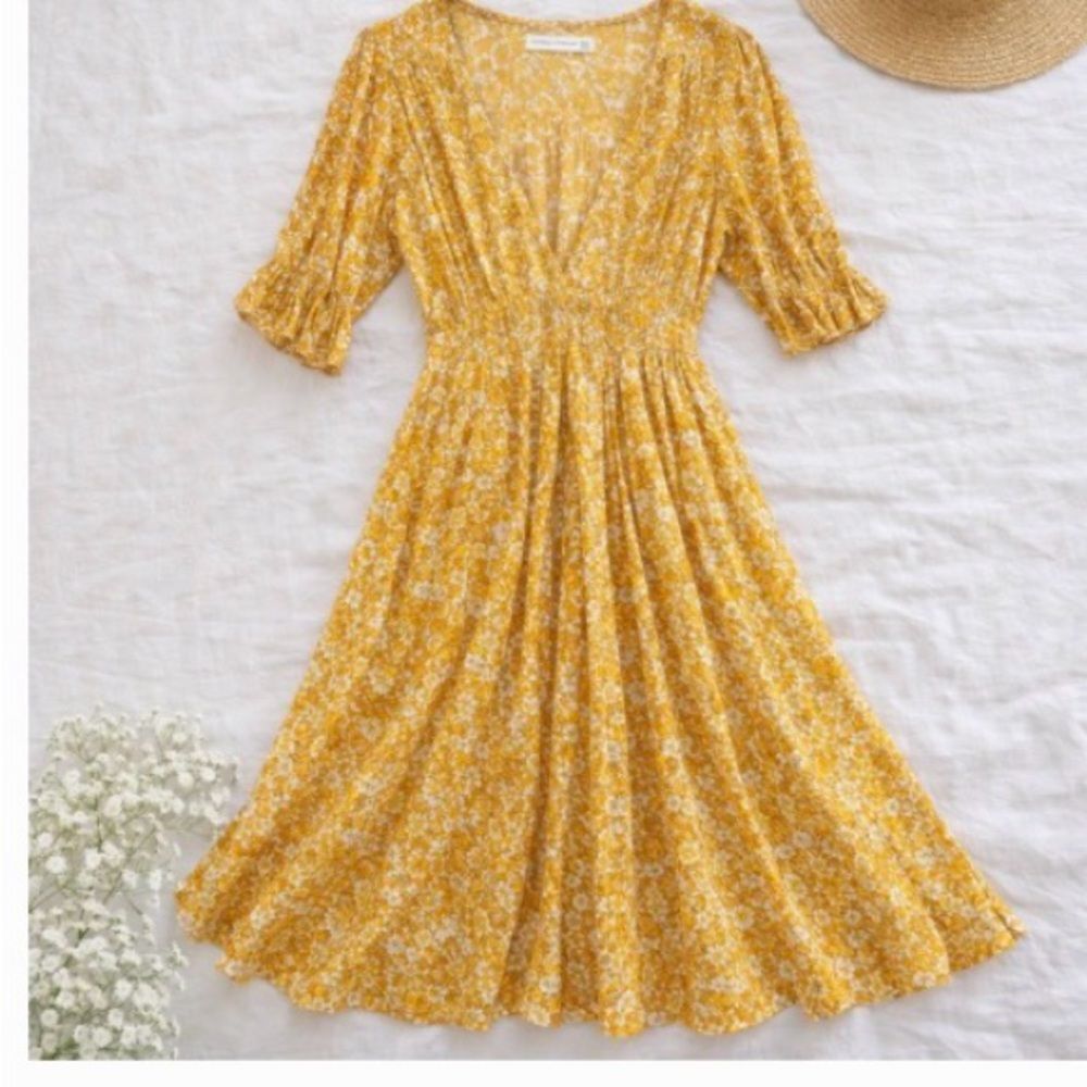 Faithfull the Brand Yellow Floral Midi Dress XS